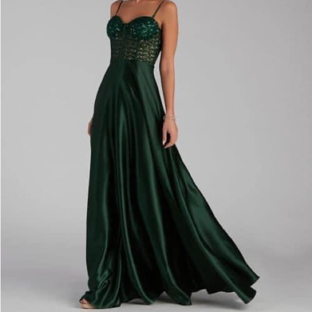 Sequin Corset A-Line Dress in Hunter